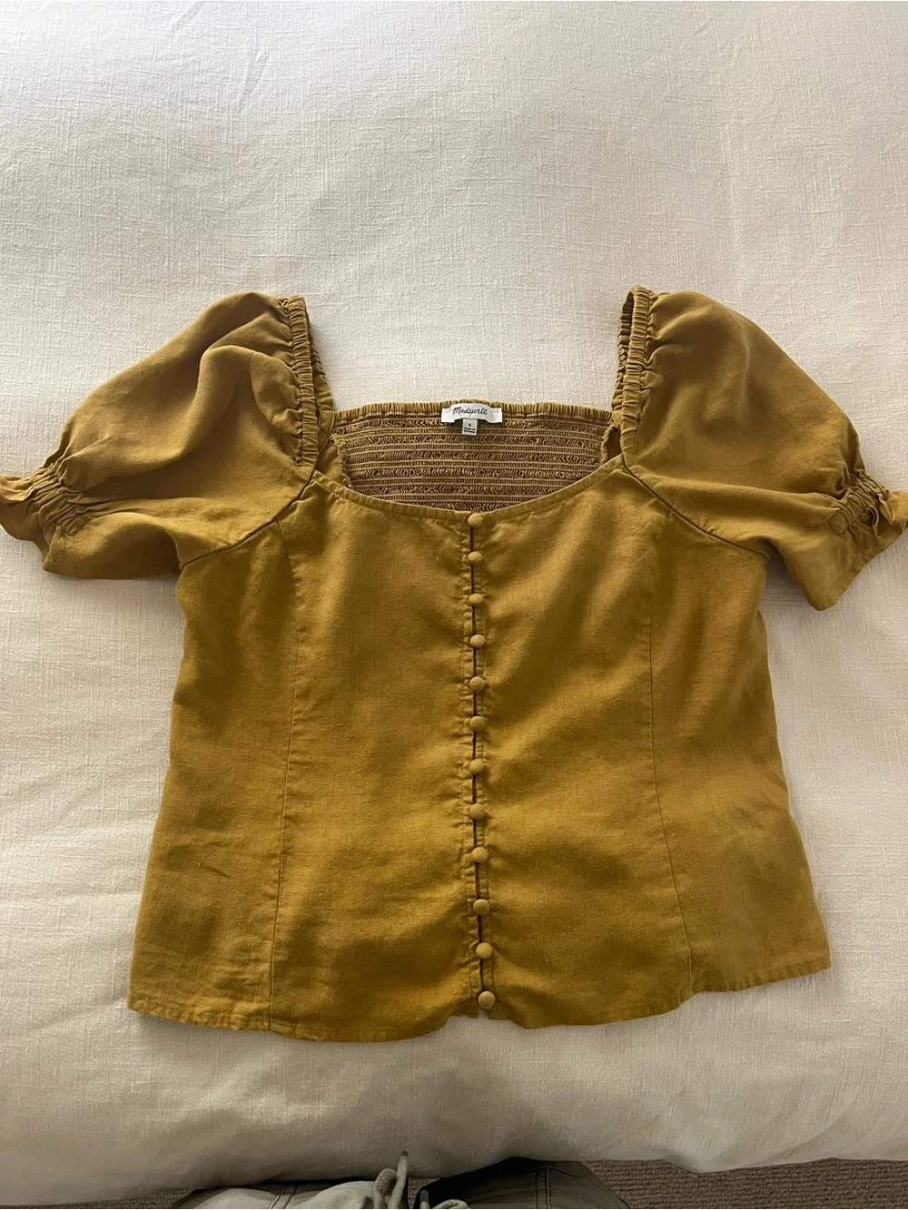 Madewell Gold Square Neck Blouse with Puff Sleeves - Size 4/fits like 6
